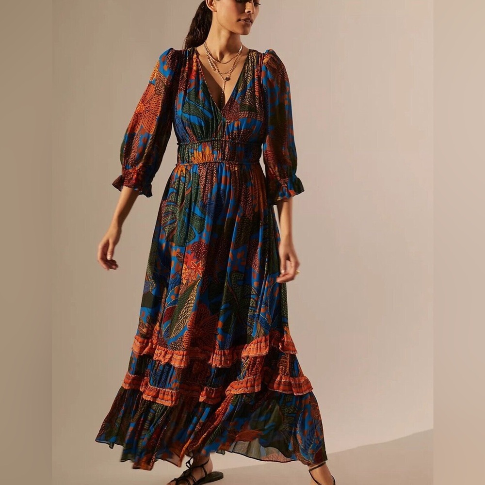 FARM Rio Anthropologie Puff Sleeve Petite Maxi Dress